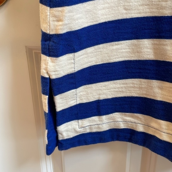 🐻 J.Crew, blue and cream striped thicker knit dress three-quarter sleeves - Picture 2 of 4